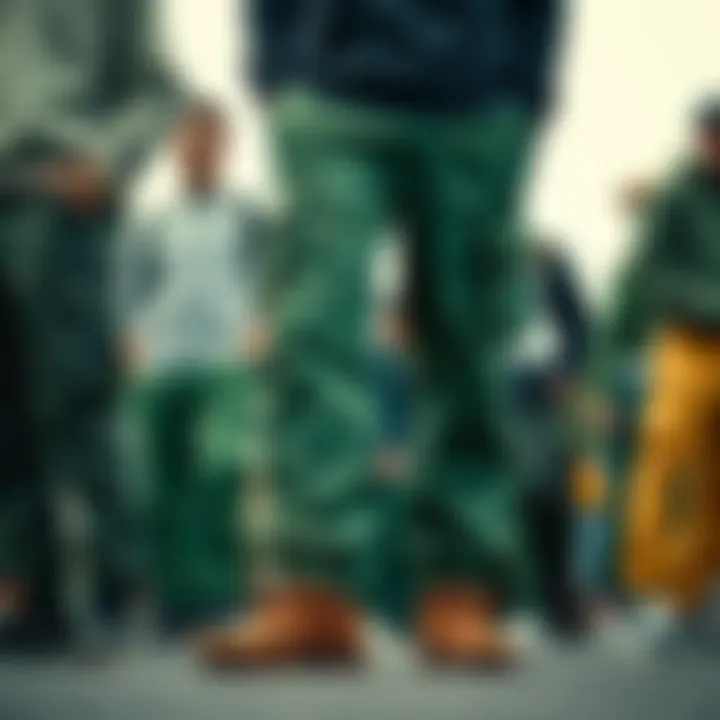 Variety of green cargo pants in different styles