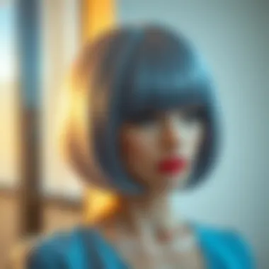 A stunning greyish blue wig styled elegantly