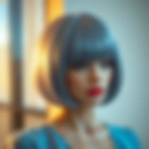 A stunning greyish blue wig styled elegantly