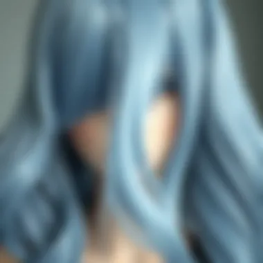 A close-up of greyish blue wig textures and materials
