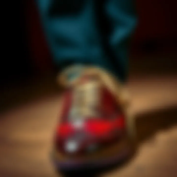 Artfully designed shoe laces enhancing an elegant pair of shoes