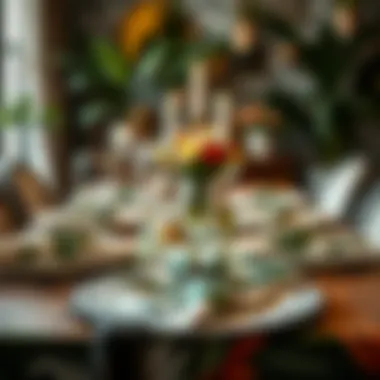 A beautifully set table adorned with jungle-patterned napkins