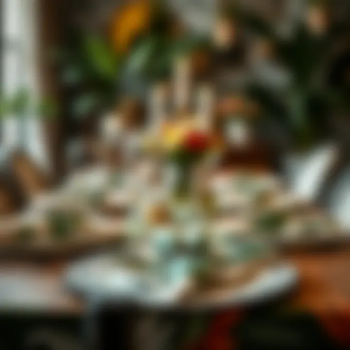 A beautifully set table adorned with jungle-patterned napkins