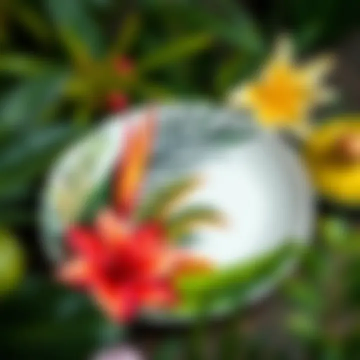 Vibrant jungle-themed plate design featuring tropical flora