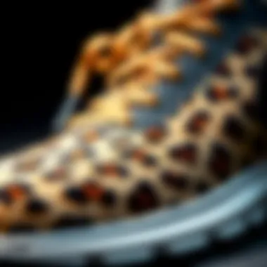 Close-up of leopard print running shoe material