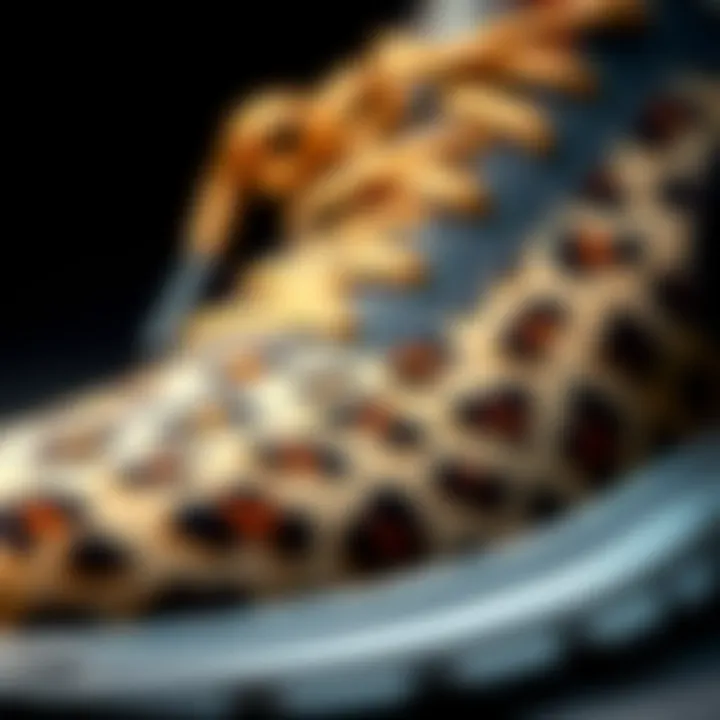 Close-up of leopard print running shoe material