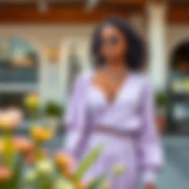 Versatile styling options for lilac set outfit in various settings