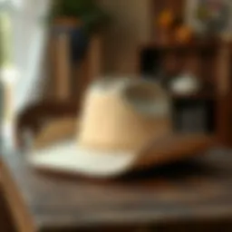 Elegant plain cowgirl hat on a rustic wooden table