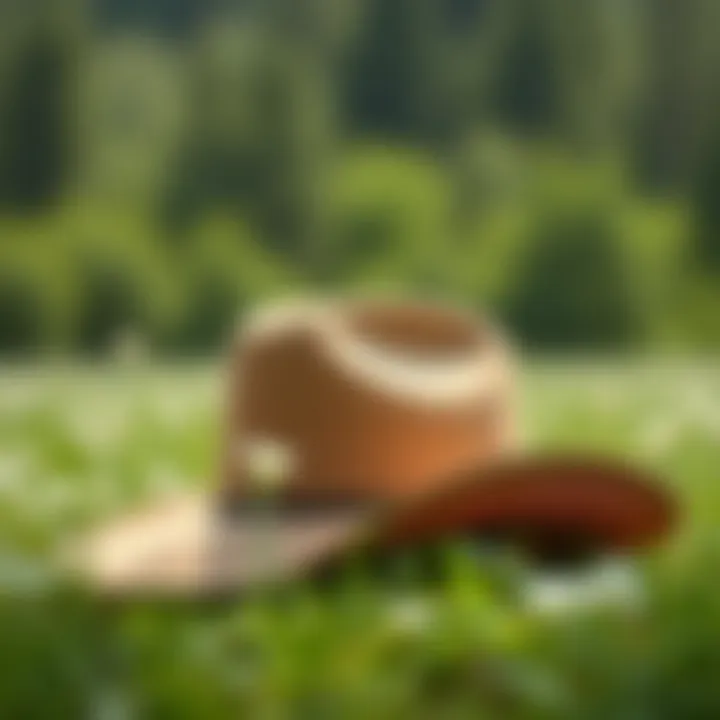 A serene outdoor setting featuring a plain cowgirl hat