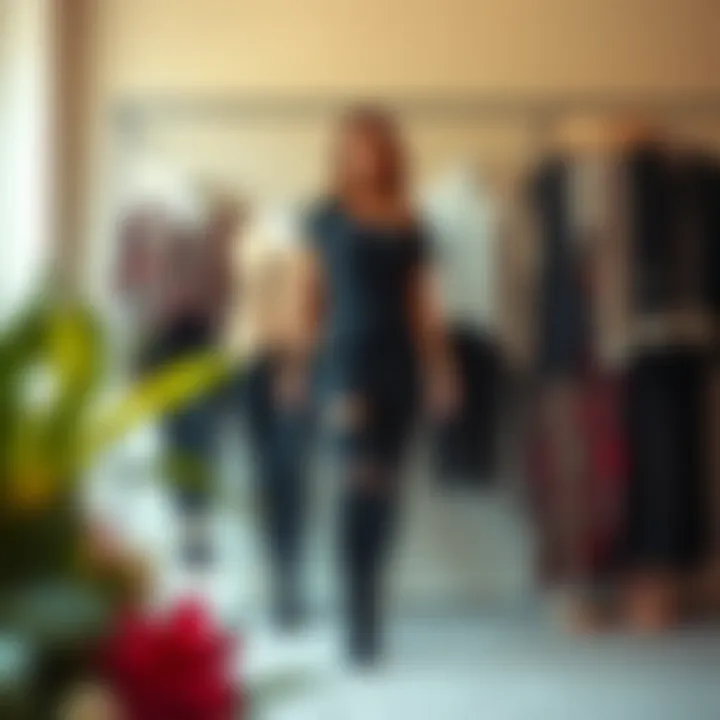 Diverse wardrobe showcasing various tops styled with black distressed leggings.