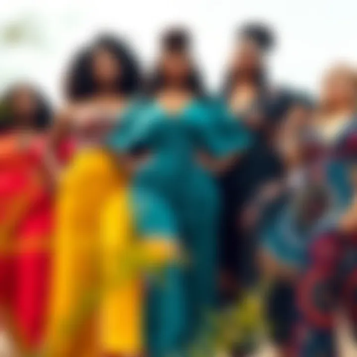 Group of diverse individuals confidently wearing various plus size jumpsuits.