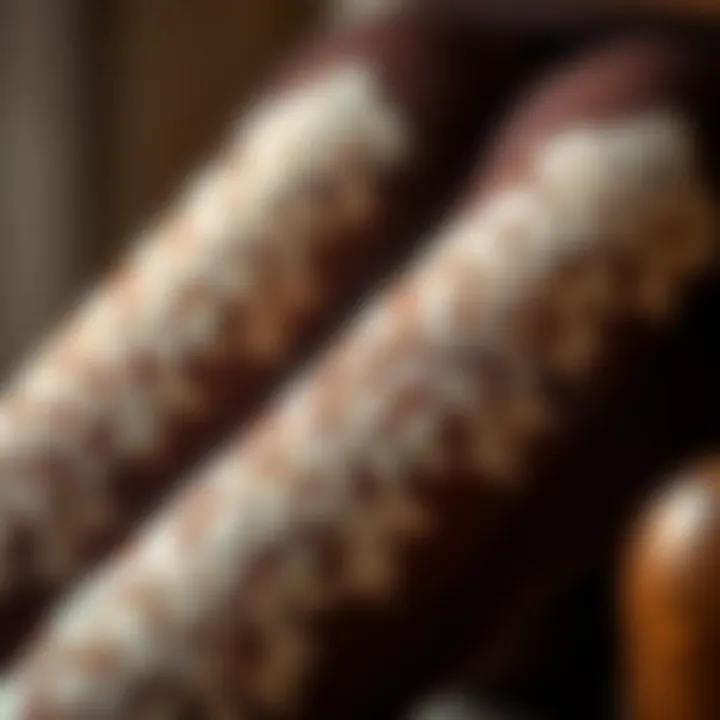 Close-up of the intricate lace detailing on capri leggings