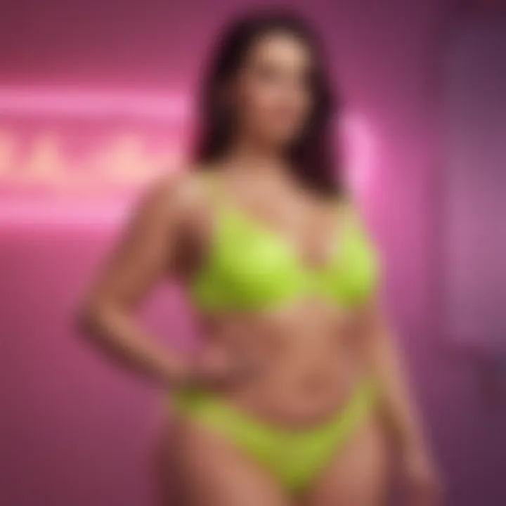 Confident Model in Neon Lingerie Model confidently wearing neon lingerie, embodying body positivity and self-expression