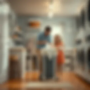 Efficient Laundry Solutions A family efficiently using a wheeled laundry basket in a spacious laundry room