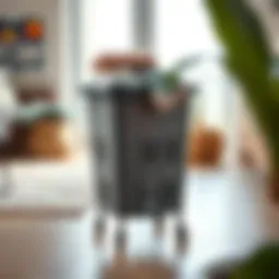Stylish portable laundry basket on wheels in a modern home setting