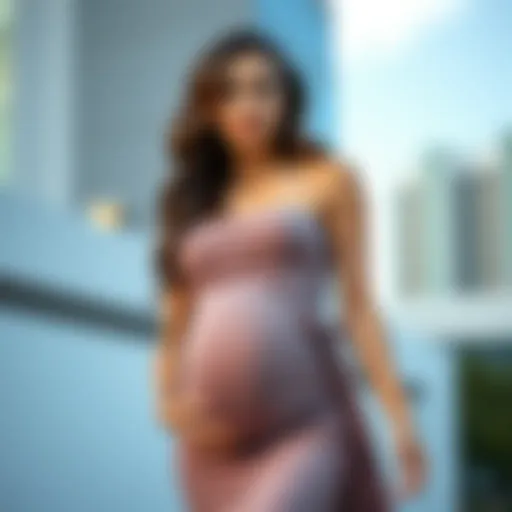 Elegant ruched bodycon maternity dress showcased on a model outdoors