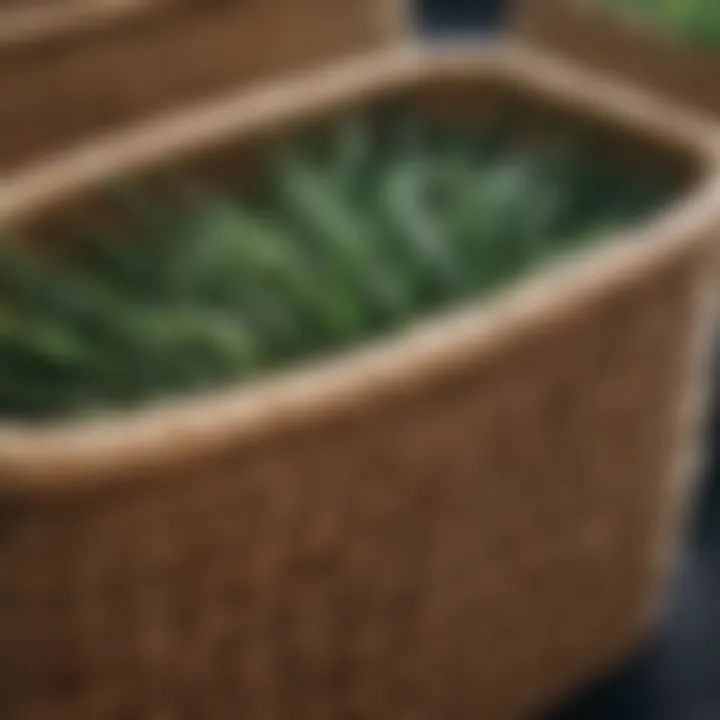 Close-up of intricate seagrass weaving in a storage basket