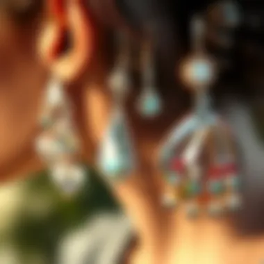 Variety of Styles in Contemporary Fashion Diverse styles of shiny crystal earrings showcased in a fashionable setting