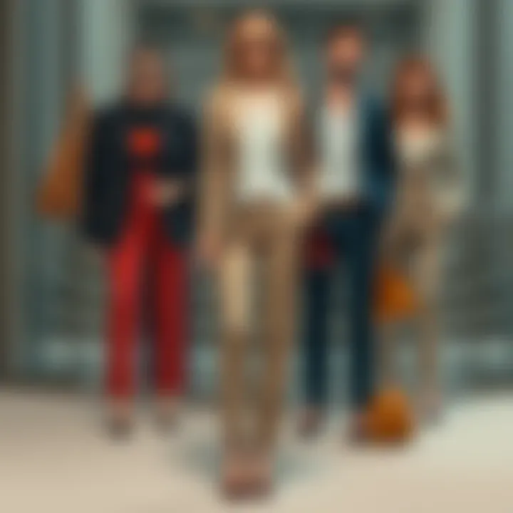 A beautifully arranged outfit featuring dress pants and elegant accessories.