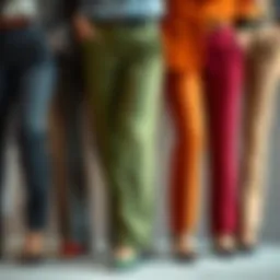 A stylish selection of dress pants showcasing various fabric textures.