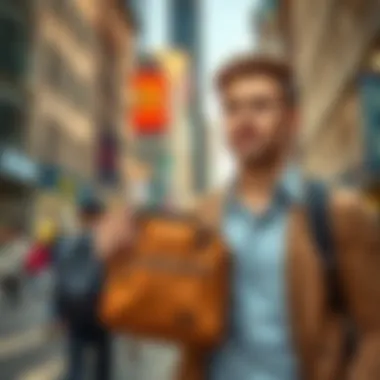 Man holding a lunch bag in an urban setting