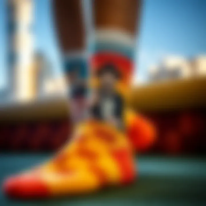 Close-up of personalized socks featuring unique images