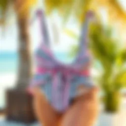 Stripped knot hem high waisted bikini showcasing its unique design