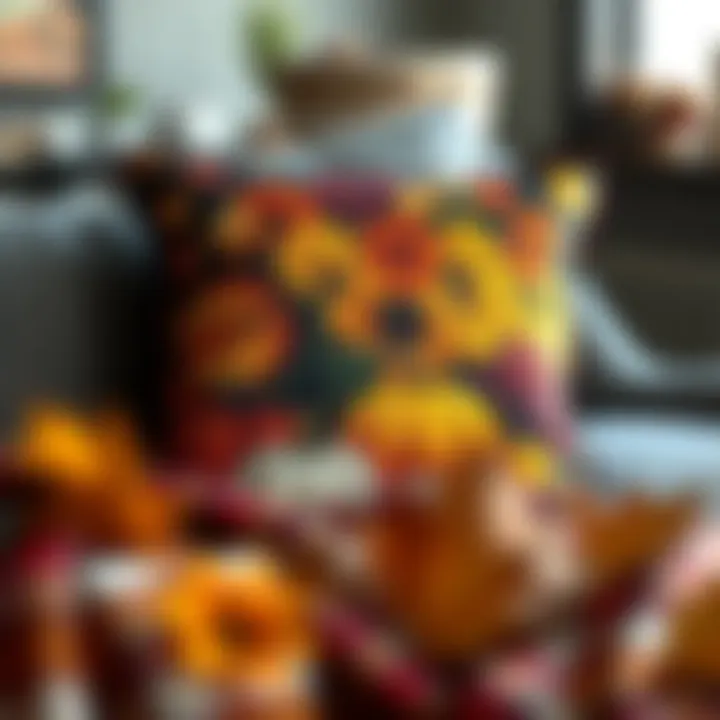 Artistic Thanksgiving pillow showcasing a vibrant harvest theme