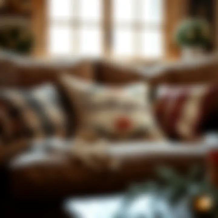 Cozy Thanksgiving pillow arranged on a rustic sofa