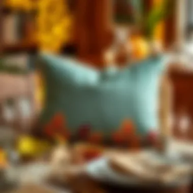 Sustainable fabric Thanksgiving pillow on a festive table setting