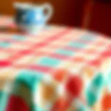 A close-up view of a round gingham tablecloth showcasing its checkered pattern in vibrant colors