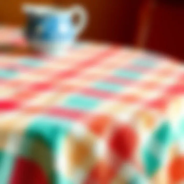 A close-up view of a round gingham tablecloth showcasing its checkered pattern in vibrant colors