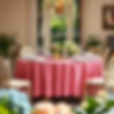 A beautifully set dining table adorned with a round gingham tablecloth, highlighting an elegant dining experience