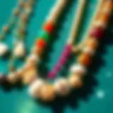 A collection of vibrant beach necklaces with shells and beads