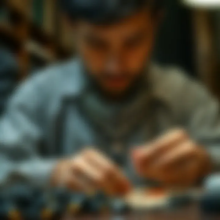 Artisan at work, crafting a black gemstone necklace, emphasizing the craftsmanship and attention to detail involved.