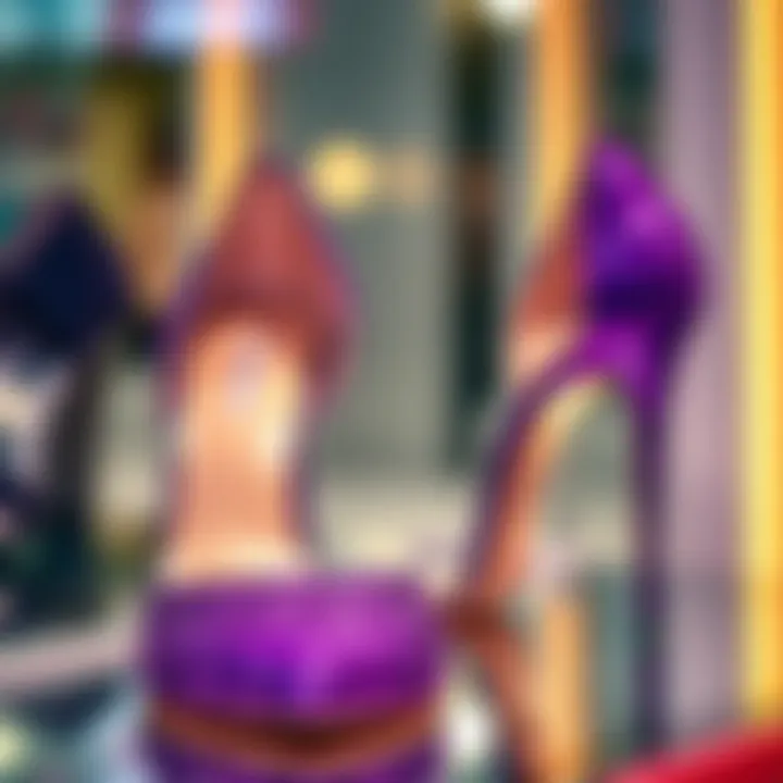 Elegant purple sparkly heels on display