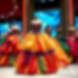 A vibrant display of rainbow princess dresses showcasing intricate designs and craftsmanship.