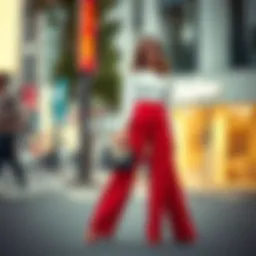 Elegant outfit featuring red wide leg pants styled with a chic top