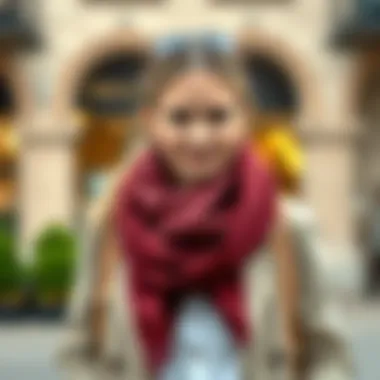 Elevating Casual Wear: Sparkly Scarf in Action A sparkly scarf worn casually with a simple outfit, illustrating its ability to elevate everyday looks.