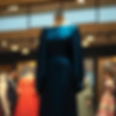 A stunning cape sleeve formal dress displayed elegantly on a mannequin