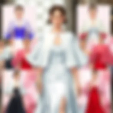 A collage of different styling options for cape sleeve formal dresses