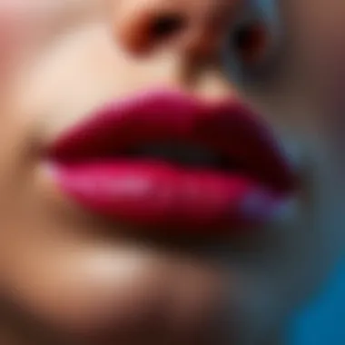 Artistic representation of lips adorned with ultra matte liquid lipstick, emphasizing texture