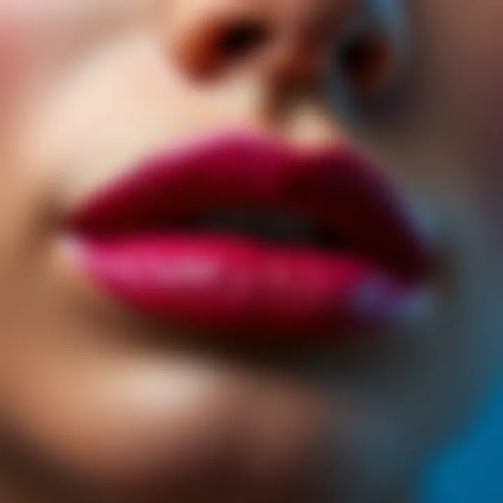 Artistic representation of lips adorned with ultra matte liquid lipstick, emphasizing texture