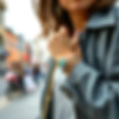 Ring Holder Bracelet in Modern Fashion A stylish ring holder bracelet paired with modern casual fashion