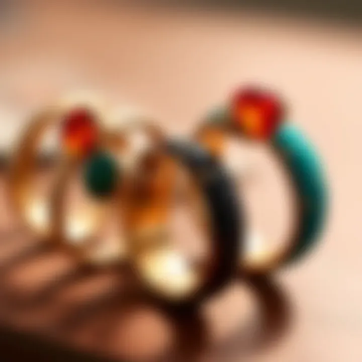 Diverse Materials Used in Ring Holder Bracelets A variety of ring holder bracelets made from diverse materials