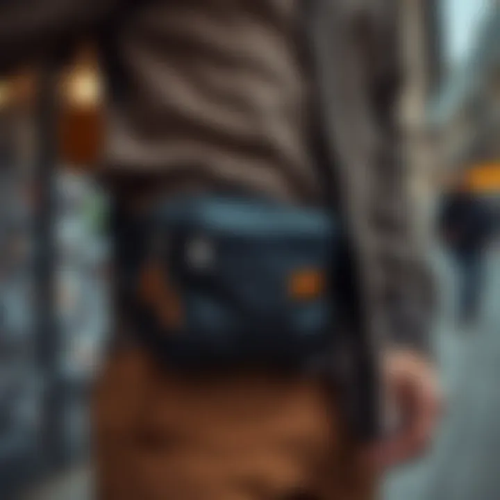 A stylish belt bag worn during urban exploration