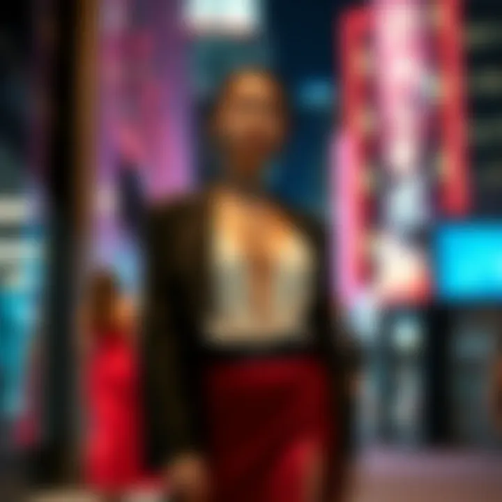 Maxi slit top paired with formal attire for an evening event