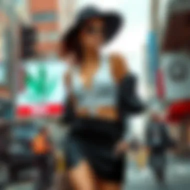 Urban Chic in Monochrome Monochrome two-piece set showcased in a vibrant urban setting