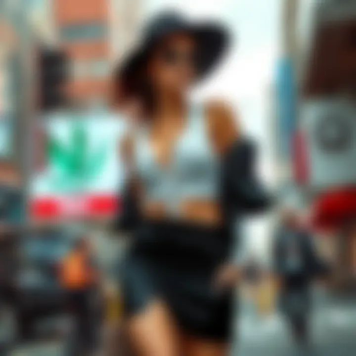 Urban Chic in Monochrome Monochrome two-piece set showcased in a vibrant urban setting