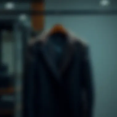 A stylish single breasted overcoat displayed elegantly on a wooden hanger.